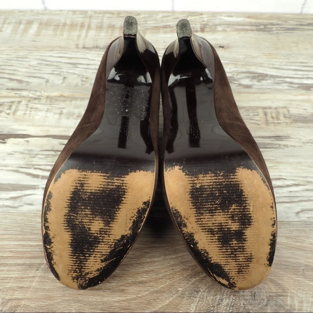 Franco Sarto brown suede & patent heeled loafers
